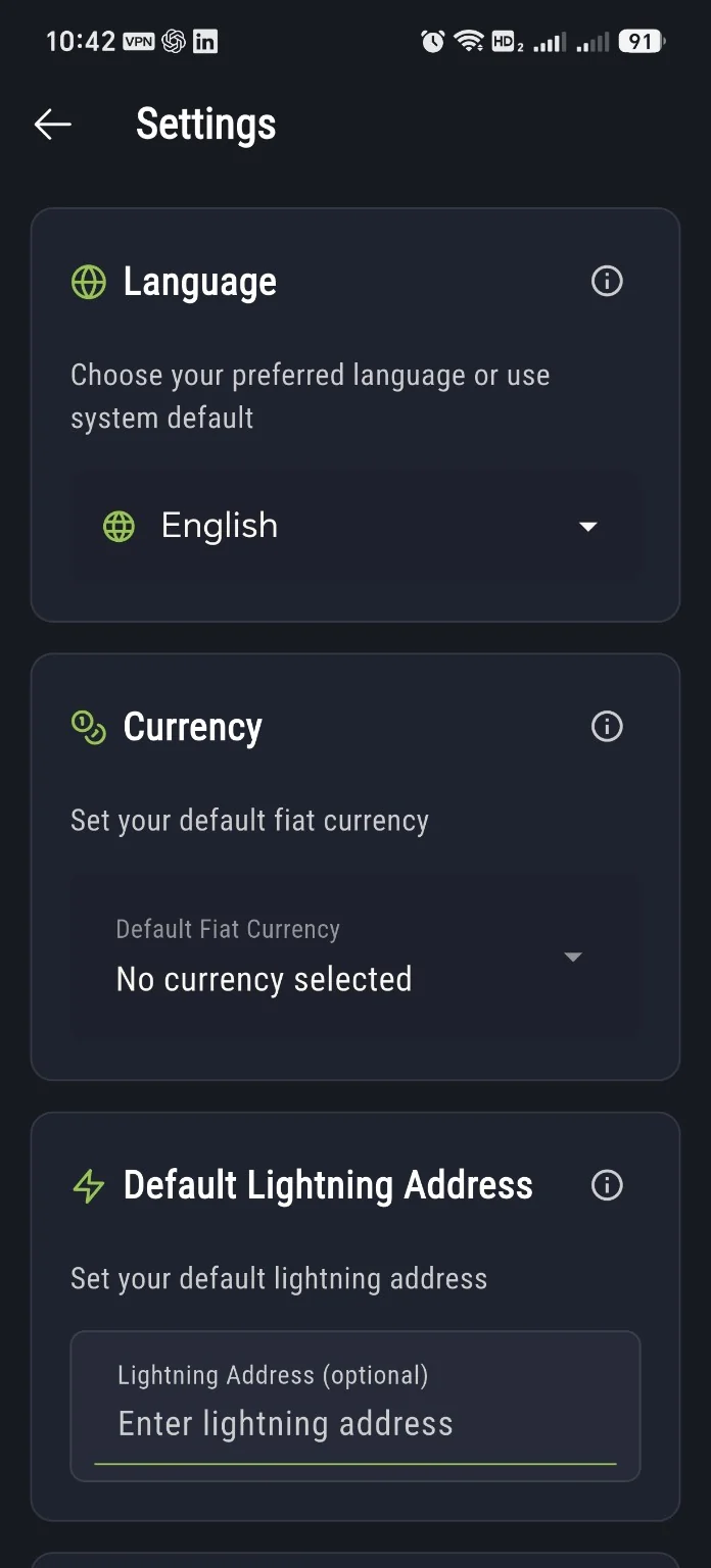 Top of the Mostro Mobile Settings page